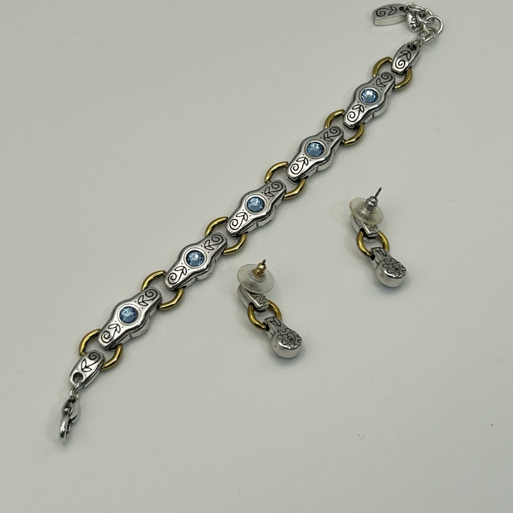 Brighton Celestial Blue Bracelet & Earrings Set Blue Crystals Two-tone Links - Picture 8 of 13